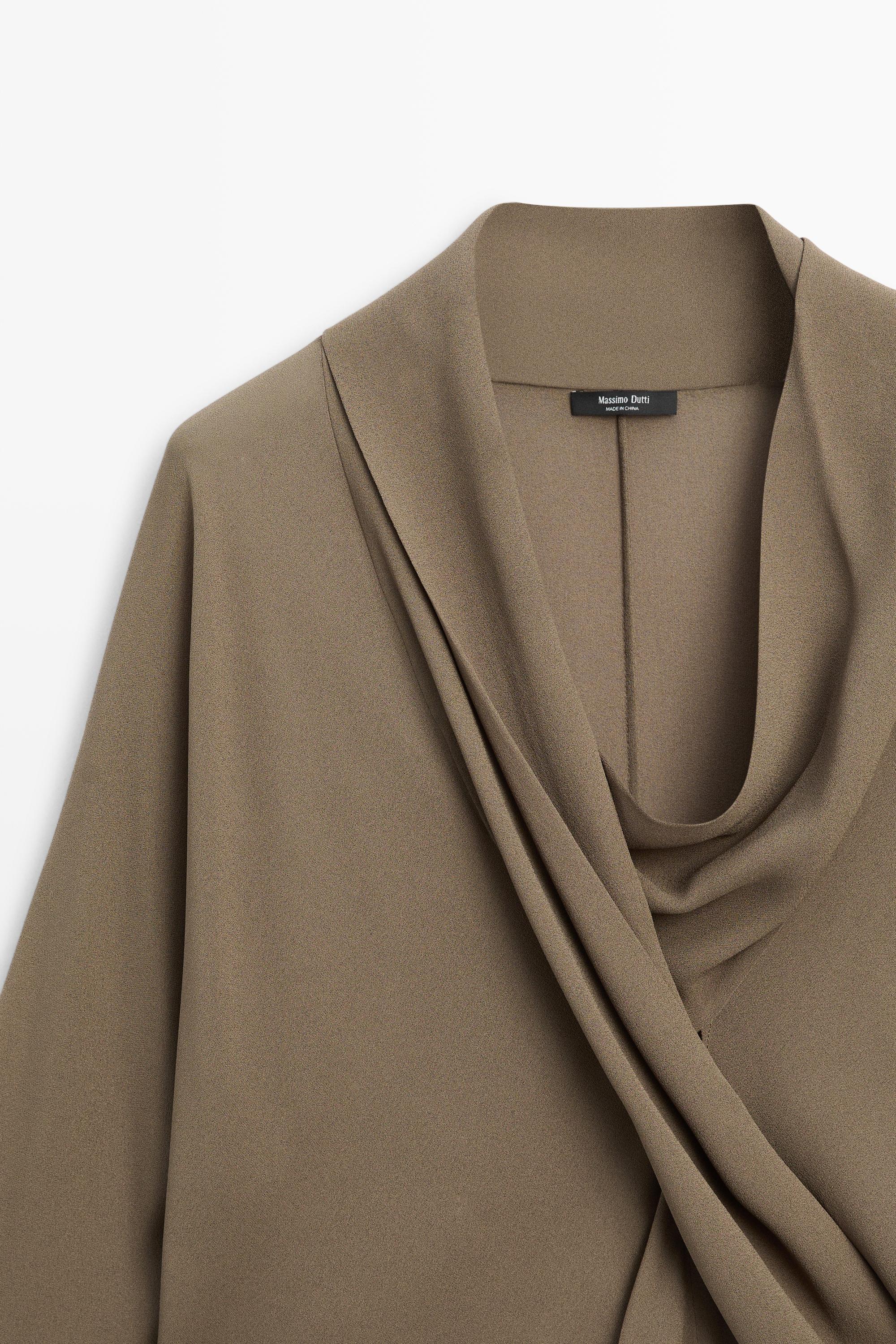 Flowy surplice draped neckline shirt